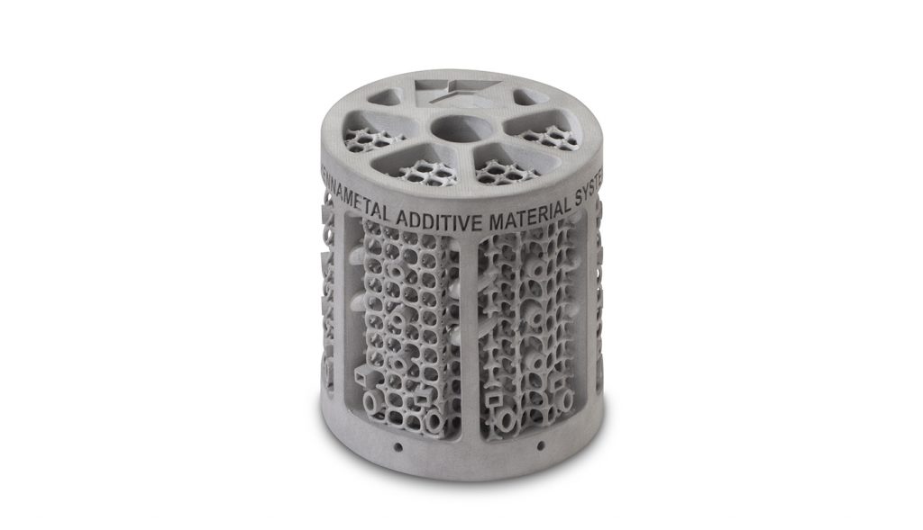 Fig. 11 A cemented carbide complex flow control stack produced by BJT
(Courtesy Kennametal)