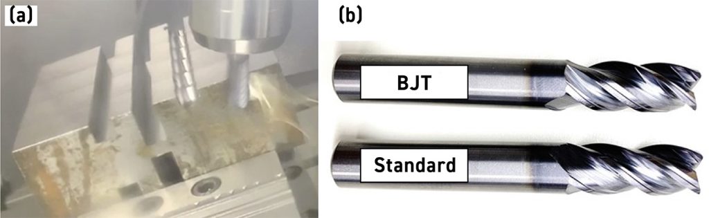 Fig. 13 Solid end milling test of BJT vs conventional 10% Co submicron grade
(Courtesy Kennametal)