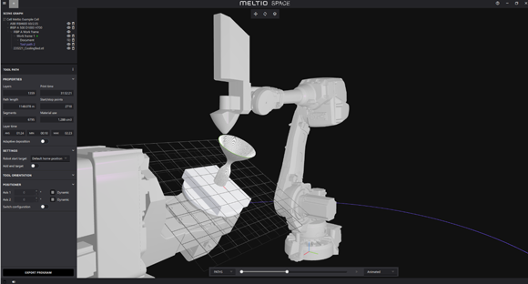 Meltio Space is a toolpath generator software that integrates with the Meltio Engine Robot, and is said to feature an easy-to-use interface for creating planar, non-planar, and variable extrusion toolpaths (Courtesy Meltio)
