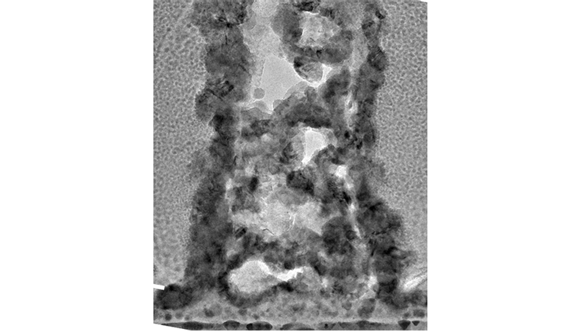 The irregular interior structure of a nanoscale nickel pillar (Courtesy Caltech) 