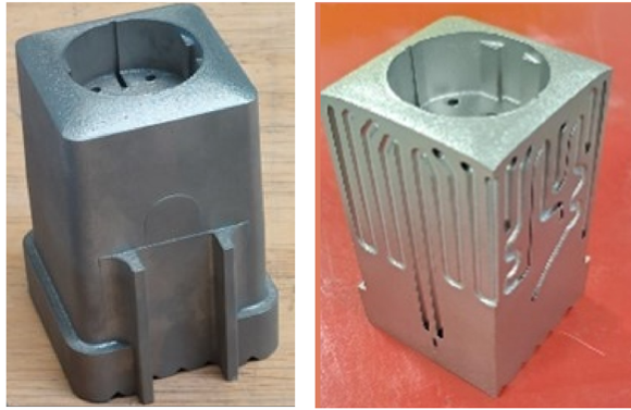 This tool was optimised for Gira, the original version is on the left, with the additively manufactured version on the right (Courtesy AddUp)