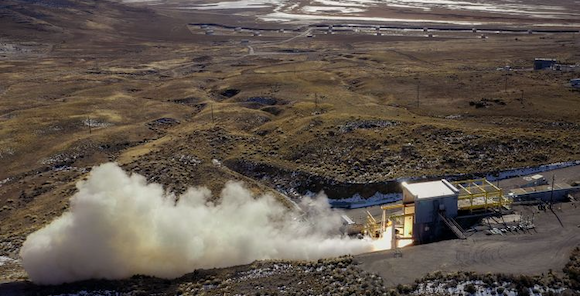 Northrop Grumman’s SMART Demo static test successfully demonstrated several solid rocket motor innovations at the company’s Promontory, Utah, test area. (Courtesy Northrop Grumman)