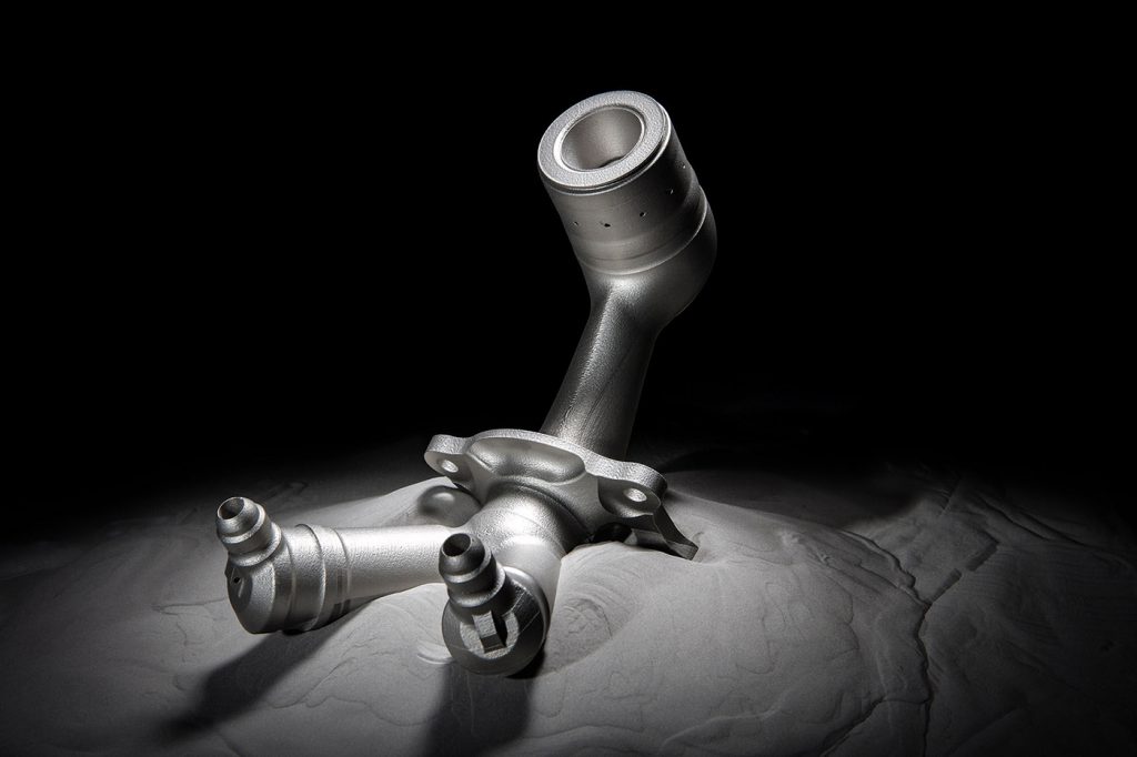 Fig. 2 GE Aerospace's LEAP fuel nozzle, produced for the CFM International LEAP 1A and 1B engines. Each engine uses 18 or 19 additively manufactured fuel nozzles, depending on the specific engine model. The engines are used on the Airbus A220, A320neo, A321neo, Boeing 737 MAX and COMAC C919 airliners. In 2021, it was reported that the parts have achieved over 10 million flight hours and more than 100,000 nozzles had been manufactured (Courtesy GE Aerospace)