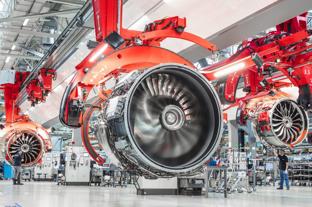 Fig. 5 The final assembly of LEAP engines at Safran's Villaroche, France, location. The GE Aerospace metal AM fuel nozzles used in the engines contribute to a reported 15% better fuel efficiency than previous generation engines, lowering the overall environmental impact of commercial flights (Courtesy Adrien Daste/Safran)