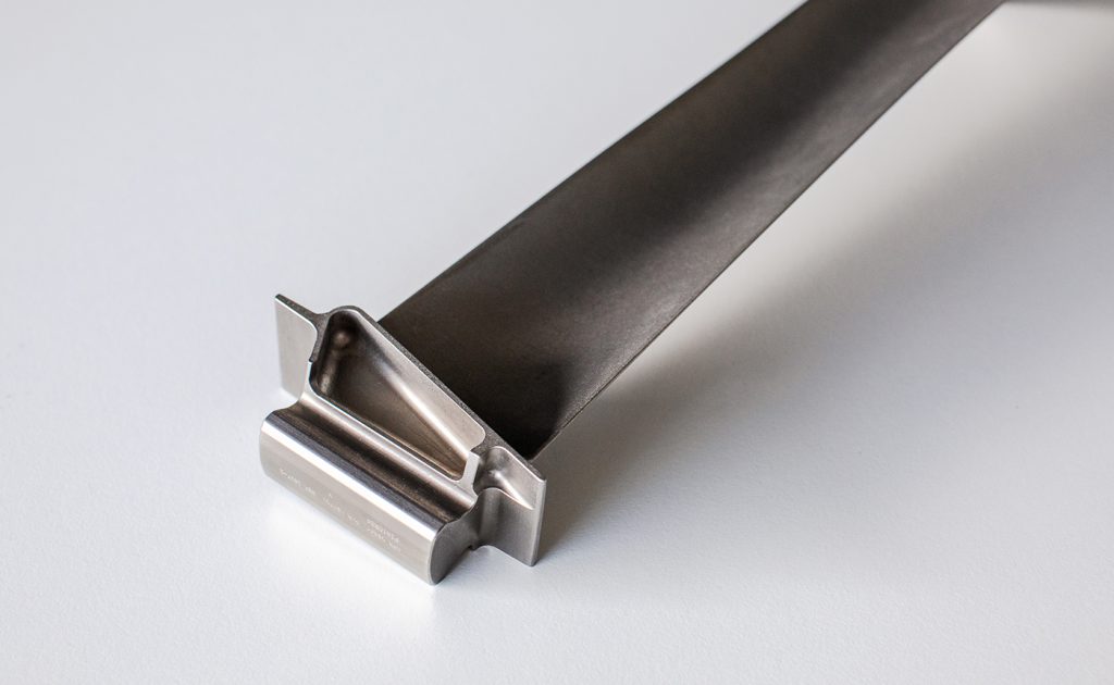 Fig. 7 An Avio Aero turbine blade made on a GE Additive Arcam PBF-EB machine and used in the GE9X engine (Courtesy GE Additive)