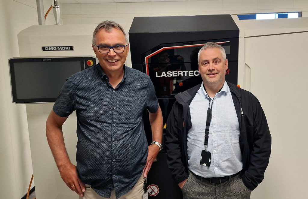 Fig. 14 A DMG MORI Lasertec 30 Dual machine in place at AM North AS, with Ketil Holmgren, Managing Director at NorSea Polarbase (left) and Roger Erlandsen, General Manager at GSG AS (Courtesy Joppe Næss Christensen)