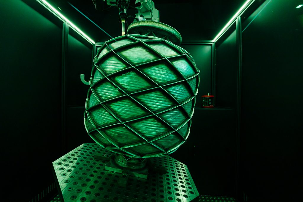 Fig. 9 MX3D’s stand featured a 63 kg aluminium pressure vessel built on its M1 machine. The vessel showed just how DED machines can be used not only to build, but also to augment parts (Courtesy Mesago/Marc Jacquemin)