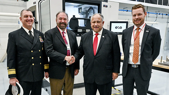 Admiral Scott Pappano, President of Phillips Corporation Alan Phillips, Secretary of the Navy, Carlos Del Toro, Sr. Vice President Global Additive John Harrison (Courtesy Phillips Corporation)