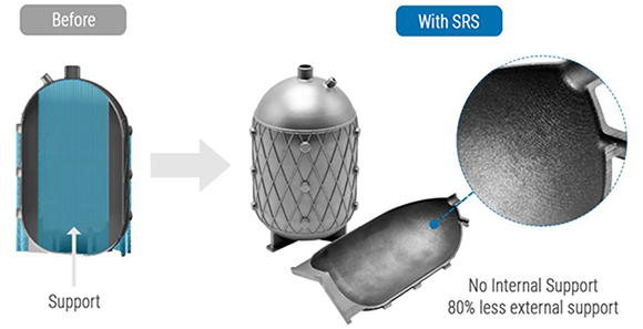 This fuel tank has no internal supports and requires 80% less external support structure (Courtesy Farsoon)