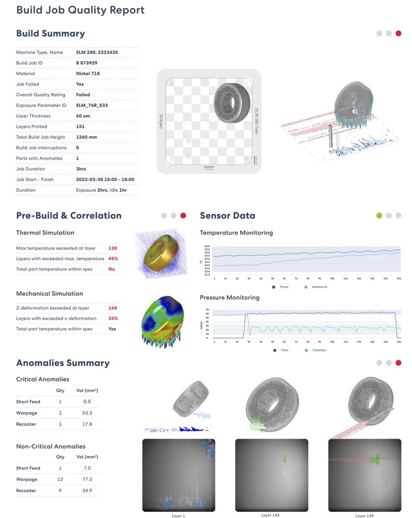 Fig. 7 Summary of traceability quality report including build, simulation, IoT and anomalies information (Courtesy Oqton/Baker Hughes)