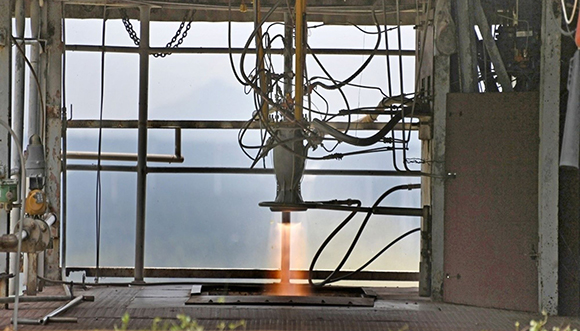 The PS4 engine during hot testing (Courtesy ISRO)