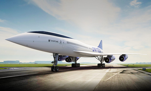 Boom's supersonic airliner, Overture, with a United Airlines livery (Courtesy Boom Supersonic)