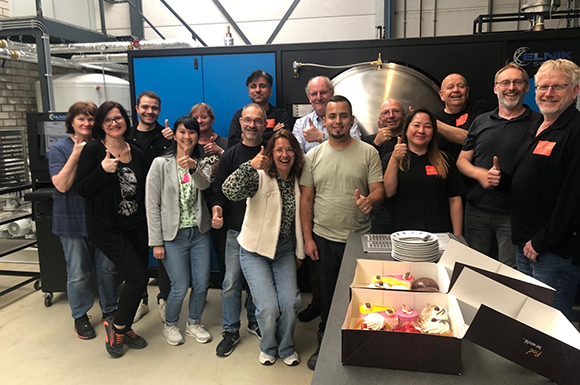The team celebrating the installation of the new Elnik sintering furnace (Courtesy Nano Dimension)