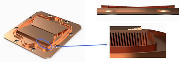 The AI Optimised Cold Plate represents a significant leap over previous generations of cooling solutions. By harnessing the power of AI and ECAM technology, Asetek and Fabric8Labs have created a cold plate that optimises fluid dynamics, enhancing thermal performance in ways never seen before (Courtesy Asetek)