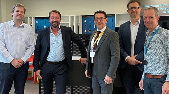 (L to R) Karel Brans, Senior Director Partnerships, Materialise Software; Aubin Defer, CMO, ArcelorMittal Powders; Colin Hautz, CEO, ArcelorMittal Powders; Udo Eberlein, Vice President, Materialise Software; Bart Van der Schueren, CTO, Materialise (Courtesy Materialise)