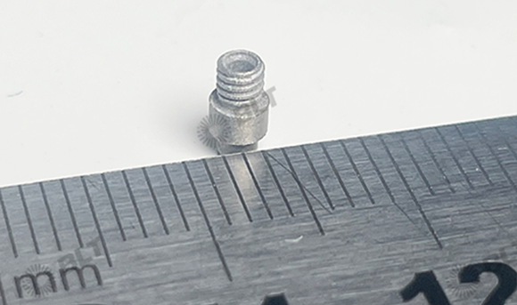 This stainless steel threaded part had a minimum thickness of 0.1 mm and a forming angle of 30° (Courtesy BLT)