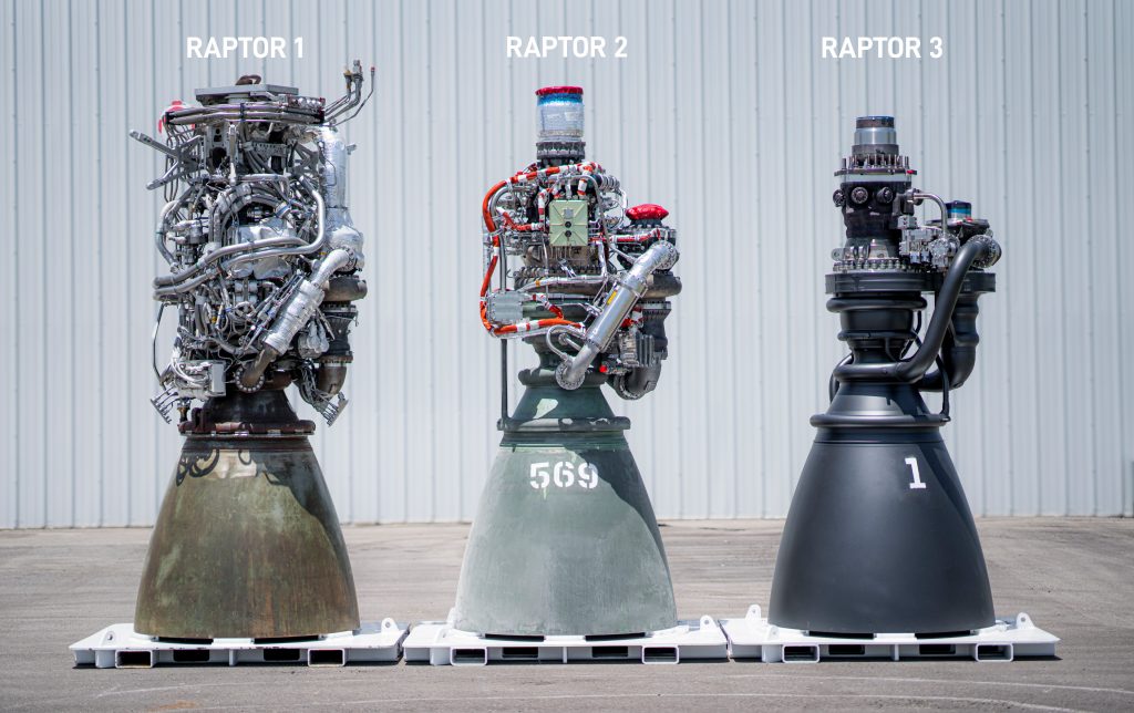 A comparison of the three generations of Raptor engines (Courtesy SpaceX)