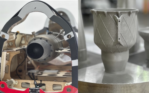 Additively manufactured micro gas turbine mounted in an air frame (Courtesy Aurora Labs)