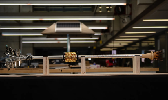 The base is hand-carved wood, followed by brass and copper, with increasingly complex shapes at the top made from aluminium and stainless steel using CNC and LMM technology (Courtesy Jacob Eldred and Kristin Wagner)