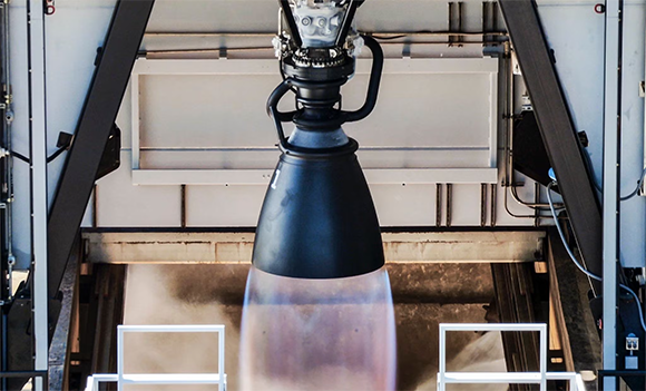 SpaceX’s new Raptor 3 engine undergoing an initial 30 second hot fire test at the company’s McGregor test site in Texas (Courtesy SpaceX)