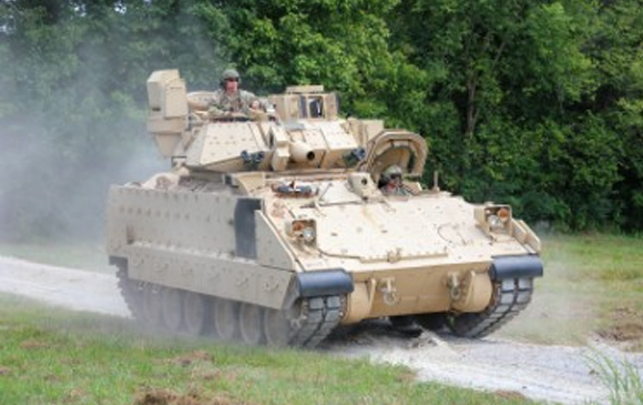 The additively manufactured part was installed on the Bradley and taken out on multiple test cycles through the 278th field test area (Courtesy SPEE3D)