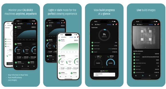 The Wayland Connect app offers a real-time machine-monitoring app for Calibur3 users (Courtesy Wayland Additive)