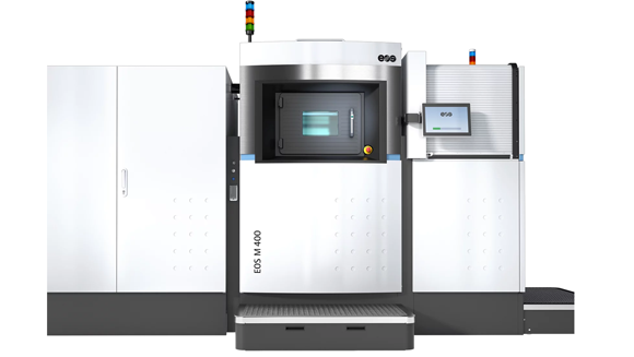 The EOS M 400 Series of metal Additive Manufacturing machines have a 400 x 400 x 400 mm build volume, and the choice of one 1000 W or four 400 W lasers (Courtesy EOS)