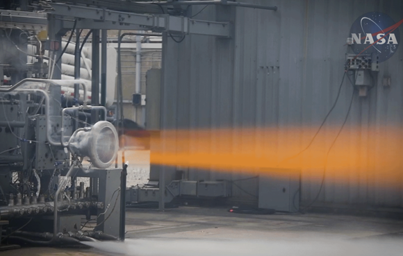 Fortius Metals provided welding wire used to produce the aluminium rocket engine nozzle used in this hot fire test at Marshall Space Flight Center (Courtesy NASA)