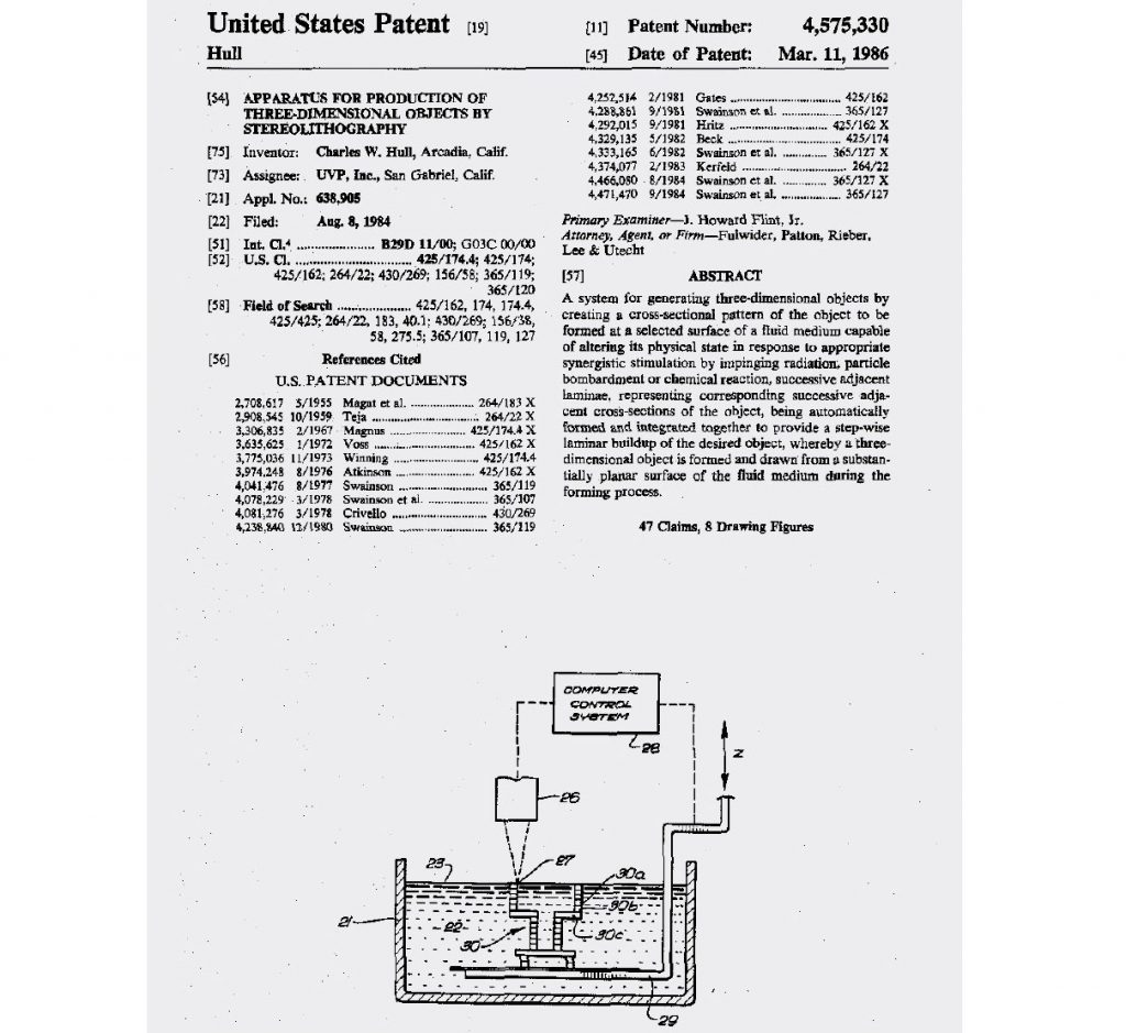 Fig. 2 The first commercially significant AM patent, awarded in 1986 for the Vat Photopolymerisation process of stereolithography