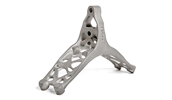 Materialise offers metal Additive Manufacturing of prototypes and full-series production parts. Pictured is a titanium component (Courtesy Materialise)