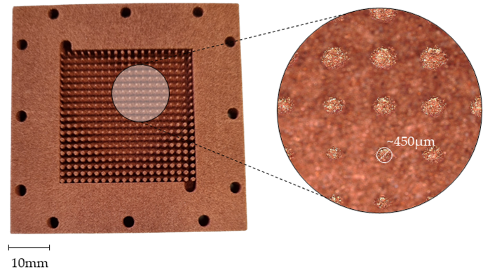 Additively manufactured component demonstrating grading of pillars which can be used to balance heat transfer and pressure loss of the system (Courtesy University of Wolverhampton)