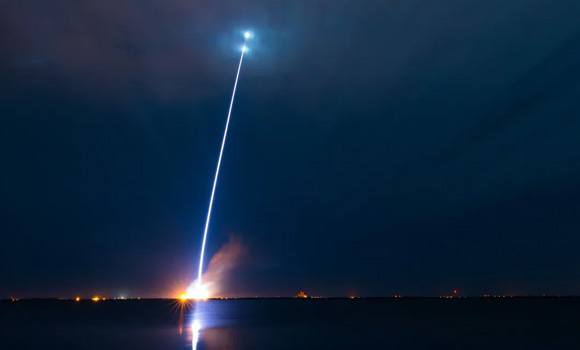 Blue Origin's New Glenn at liftoff during its NG-1 mission in January (Courtesy Blue Origin/Auburn University)