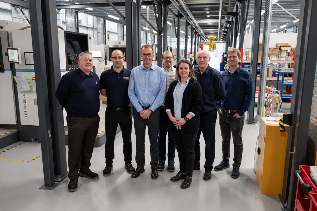 Fig. 2 The management team at Materials Solutions: Dean Harris – Head of Operations; Martin Williams – Head of Technical Services & NPI; Trevor Illston – Chief Manufacturing Engineer; Andy Brooker – Head of Sales; Scarlett Baker – General Manager; Colin Crabb – Head of Finance; and Andy Jones – Head of AM Engineering (Courtesy Materials Solutions Ltd)
