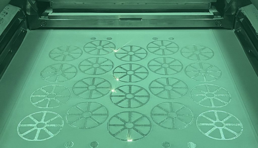 Fig. 11 A build underway on an EOS M400-4 at Materials Solutions (Courtesy Materials Solutions)