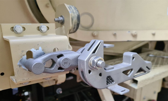 Mastiff rear door catch assembly produced using PBF-LB Additive Manufacturing by NP Aerospace (Courtesy UK Ministry of Defence)