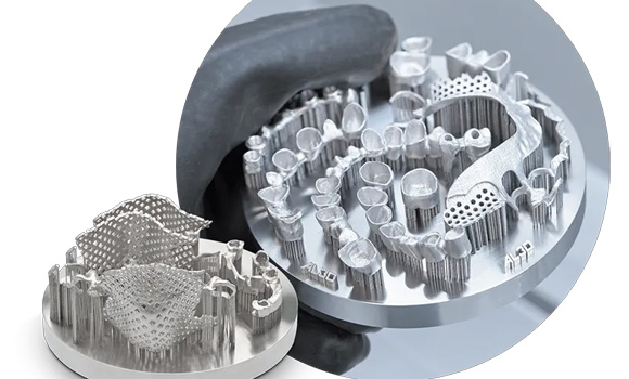 A build plate of dental parts additively manufactured on the Fusion S (Courtesy ADDiTEC)