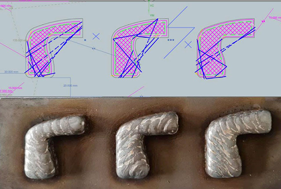 Exemplary build strategies for large-volume component geometries, illustrated using a modified handle segment. The geometry was adapted for the DED process (Courtesy TU Wien)