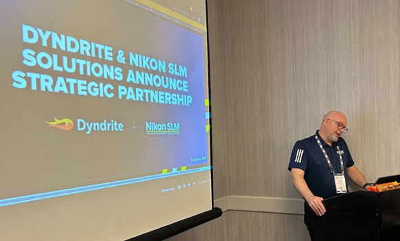 Brad Lemke of Nikon SLM Solutions presents at the Nikon SLM Solutions + Dyndrite workshop during AMUG 2025 (Courtesy Nikon SLM Solutions / Dyndrite)