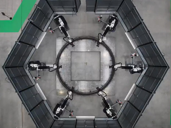 The six-arm synchronised DED machine manufactures large-scale metal components (Courtesy DEEP Manufacturing Limited)