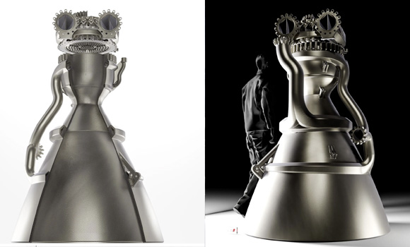 The first-stage engines will be based on the company’s XRB-2E6 reference design, a high-performance, reusable liquid methane/liquid oxygen (Methalox) engine producing 2,000 kilonewtons of thrust (Courtesy Aspire Space/LEAP 71)