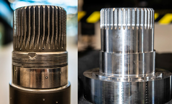 Pinion shafts from a wind turbine yaw gearbox (Courtesy RPL, SSE Renewables, NMIS)