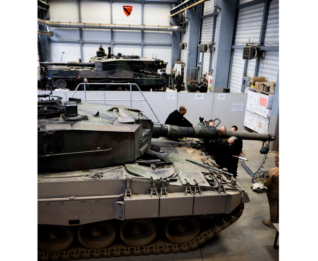 Fig. 3 Ukrainian soldiers learn how to maintain the Leopard 2A4 main battle tank during a training course held at the Polish Army’s Combined Arms Training Centre (CAT-C) in Zagan, Poland. The rapid availability of spare parts for military vehicles is central to successful operations (Courtesy NATO)