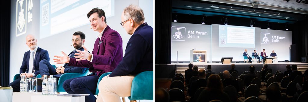 Fig. 2 At the AM Forum 2025 in Berlin, Calum Stewart (the author of this article, and EMEA Director of Defence Programmes at SPEE3D), joined Mike Efthymiades, General Dynamics European Land Systems, and Jostein Olsen, Fieldmade AS, for a panel discussion moderated by Stephan Bayer on the role of Additive Manufacturing in defence logistics. Discussions made clear that while Additive Manufacturing technology is advancing, the required urgency of its integration into defence logistics is lacking (Courtesy AM Forum Berlin)