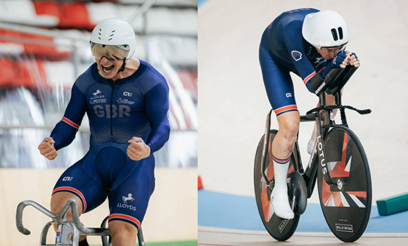 Metal Additive Manufacturing helped Matt Richardson (left) achieve a time under 9 seconds over the 200m sprint. Will Bjergfelt (right) set a new world record in the Men’s C5 UCI hour race (Courtesy British Cycling)