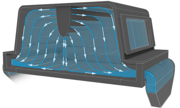 At the heart of the AirSword is a central gas-emitting device that splits the flow into two opposing streams along the chamber’s axis (Courtesy AMCM)