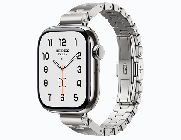 Fig. 6 Apple Watch Series 11 Hermès edition showing the metal AM titanium case with a polished finish (Courtesy Apple)