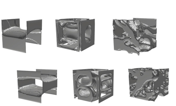 HEX Cores obtained by varying the Heat Transfer objective weightings - increasing from left to right (Courtesy ToffeeX)