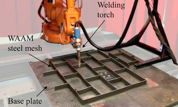 The wall is first scanned, then a metal mesh structure is additively manufactured to fit into the mortar recess (Courtesy Construction and Building Materials, Elsevier)