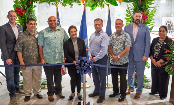 Featured from left are Alex Benham, GAMMA General Manager, ASTRO America; The Honorable V Anthony “Tony” S Ada, Vice Speaker, 38th Guam Legislature; The Honorable Joshua F Tenorio, Lt. Governor of Guam; The Honorable Lourdes A Leon Guerrero, Governor of Guam; Neal Orringer, President and Co-Founder, ASTRO America; The Honorable James C Moylan, Congressman, Guam; Jason Gorey, Executive Director and Co-Founder, ASTRO America; and Christina Garcia, Chief Executive Officer/Administrator, Guam Economic Development Authority (Courtesy the Office of the Governor of Guam)