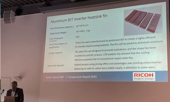 Ricoh’s aluminium inverter heatsink fin has been awarded first place in the Sinter-Based Additive Manufacturing Component Award at the 2025 Sinter-Based Additive Manufacturing Workshop in Bremen, Germany (Courtesy Ricoh)